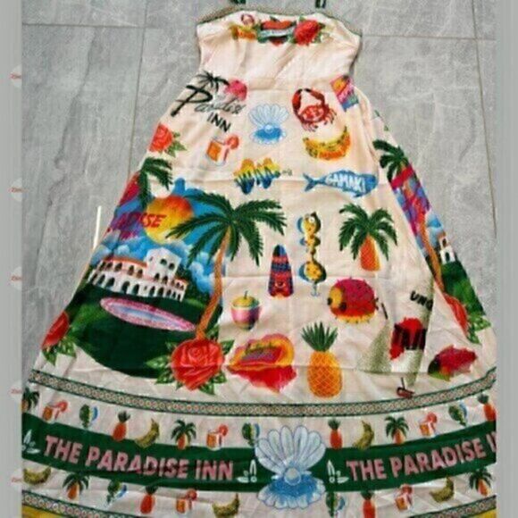 Tropical Summer Paradiso Midi Maxi Strapless Dress XL - Picture 4 of 16